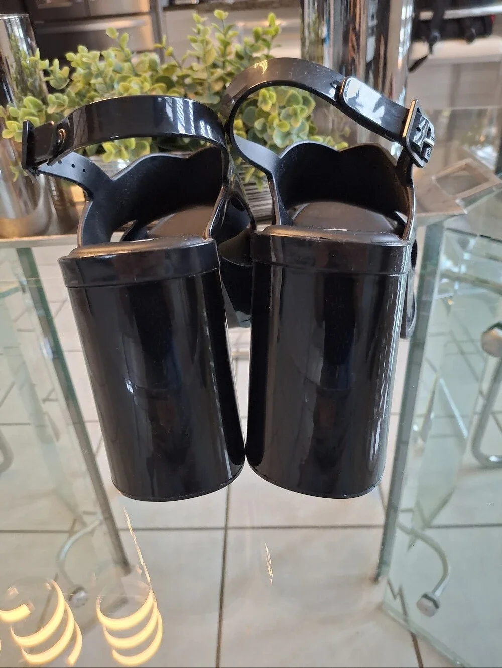 Melissa Black Glossy Platform Slingback Heels